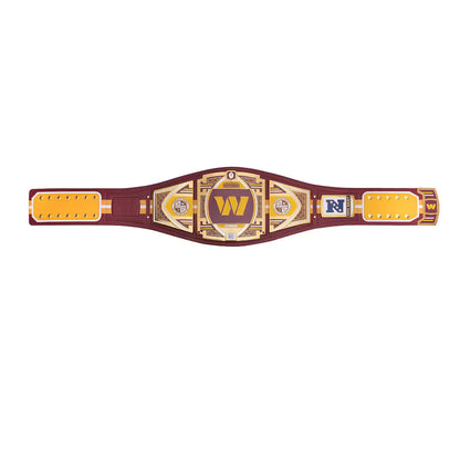Wrestling championship belt with gold and red design on a white background