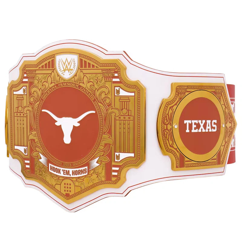 Decorative belt with longhorn bull emblem and 'Texas' text on a white background