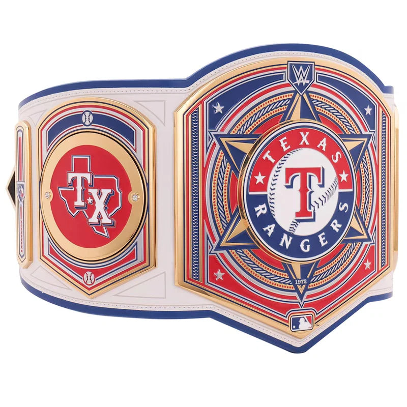 Texas Rangers championship belt with team logo on a white background