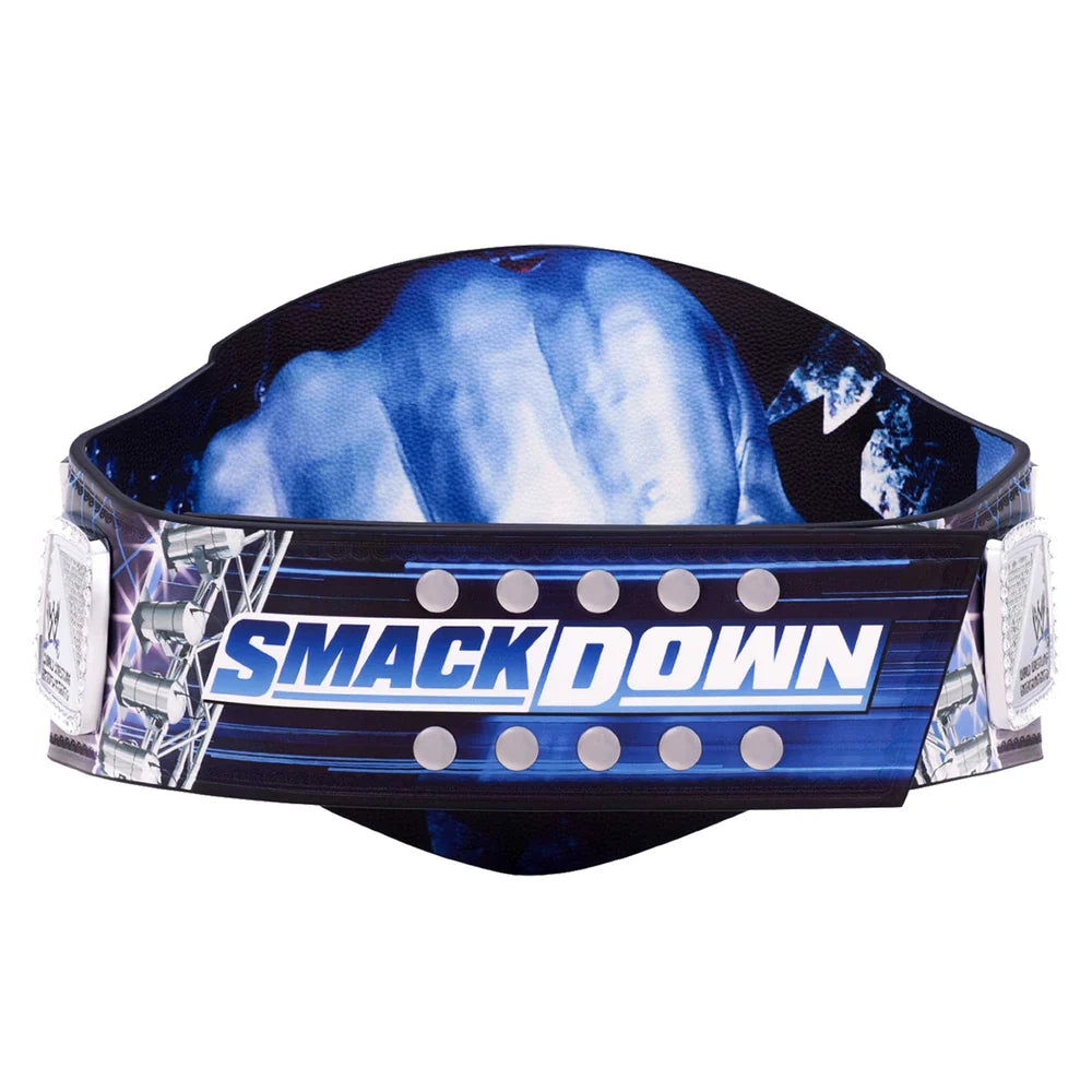Wrestling championship belt with 'SmackDown' branding on a white background