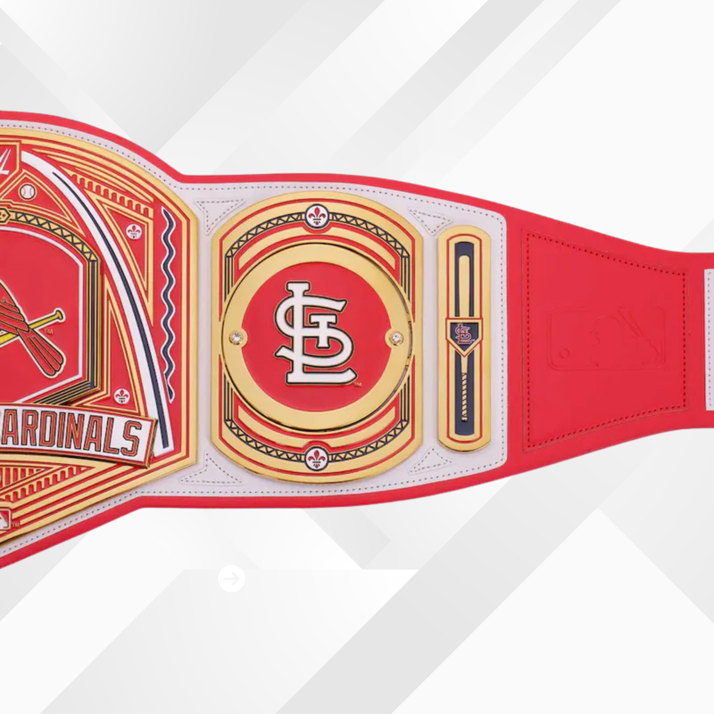 Red and gold championship belt with St. Louis Cardinals logo on a white background