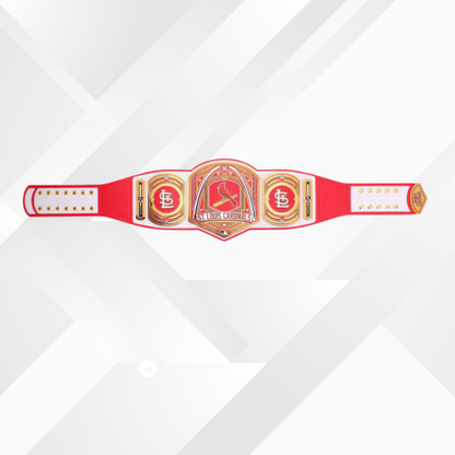 Red and gold championship belt on a white background