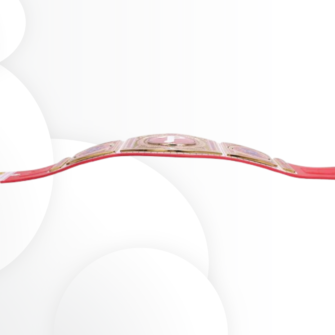 Close-up of a red and gold bracelet on a white background