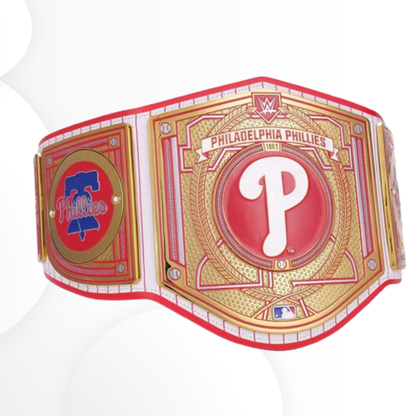 Philadelphia Phillies championship belt with red, white, and gold colors on a white background