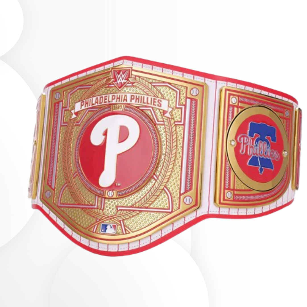 Philadelphia Phillies championship belt with red, gold, and white colors on a white background