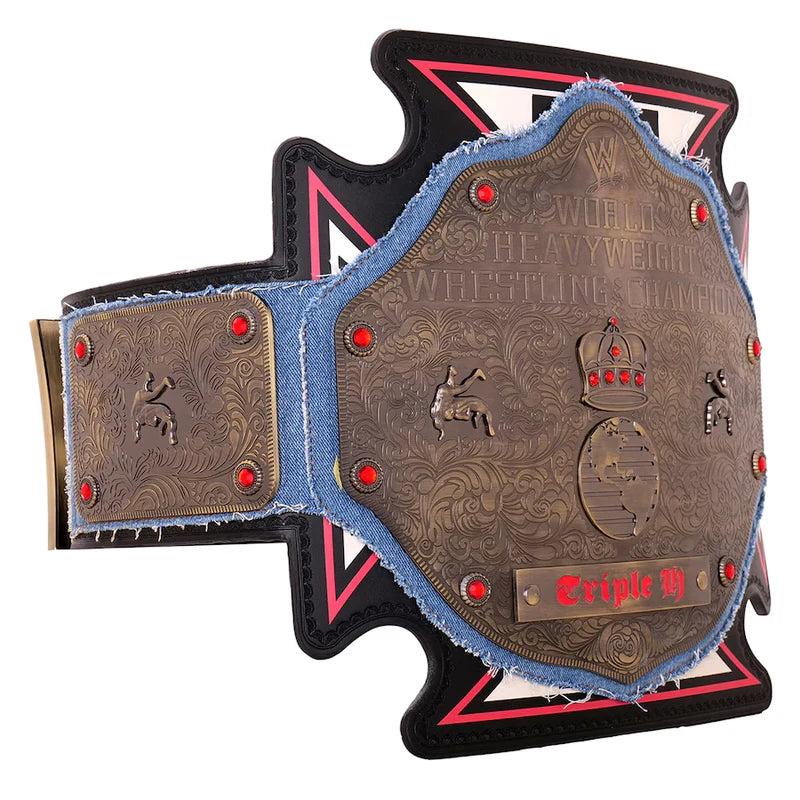 Wrestling championship belt with detailed design and red accents on a white background