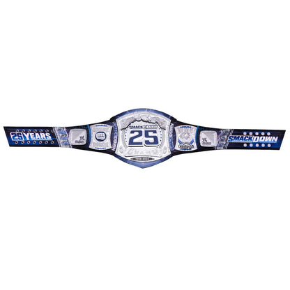 Wrestling championship belt with 'SmackDown' and '25 Years' text on a white background