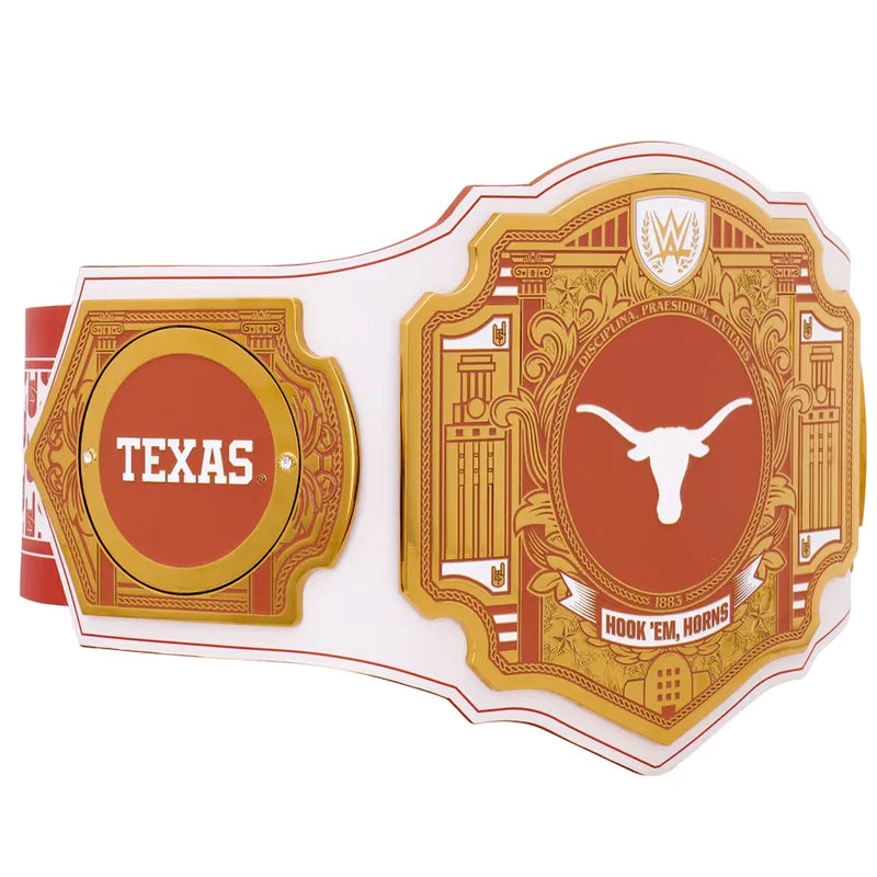 Decorative belt with 'Texas' and longhorn bull emblem on a white background