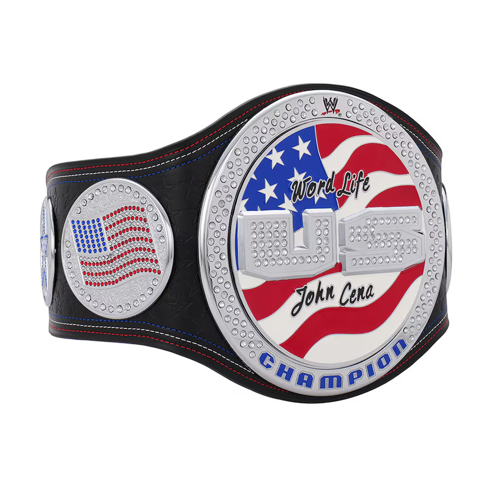 Wrestling championship belt with American flag design and 'World Life' text on a white background