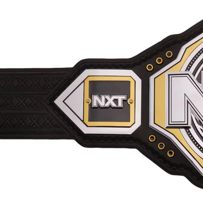 Wrestling championship belt with 'NXT' logo on a white background