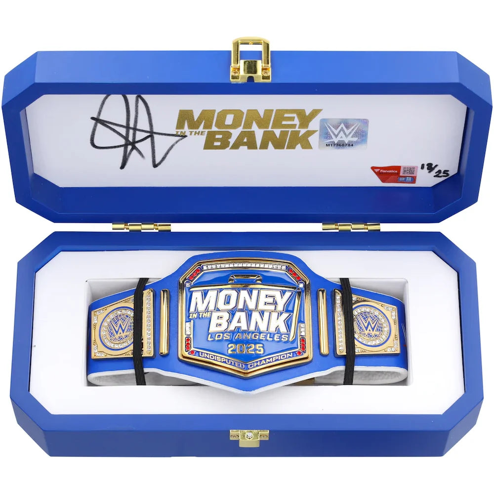 John Cena WWE autographed Money in the Bank 2025 blue mini title belt in gift box limited edition