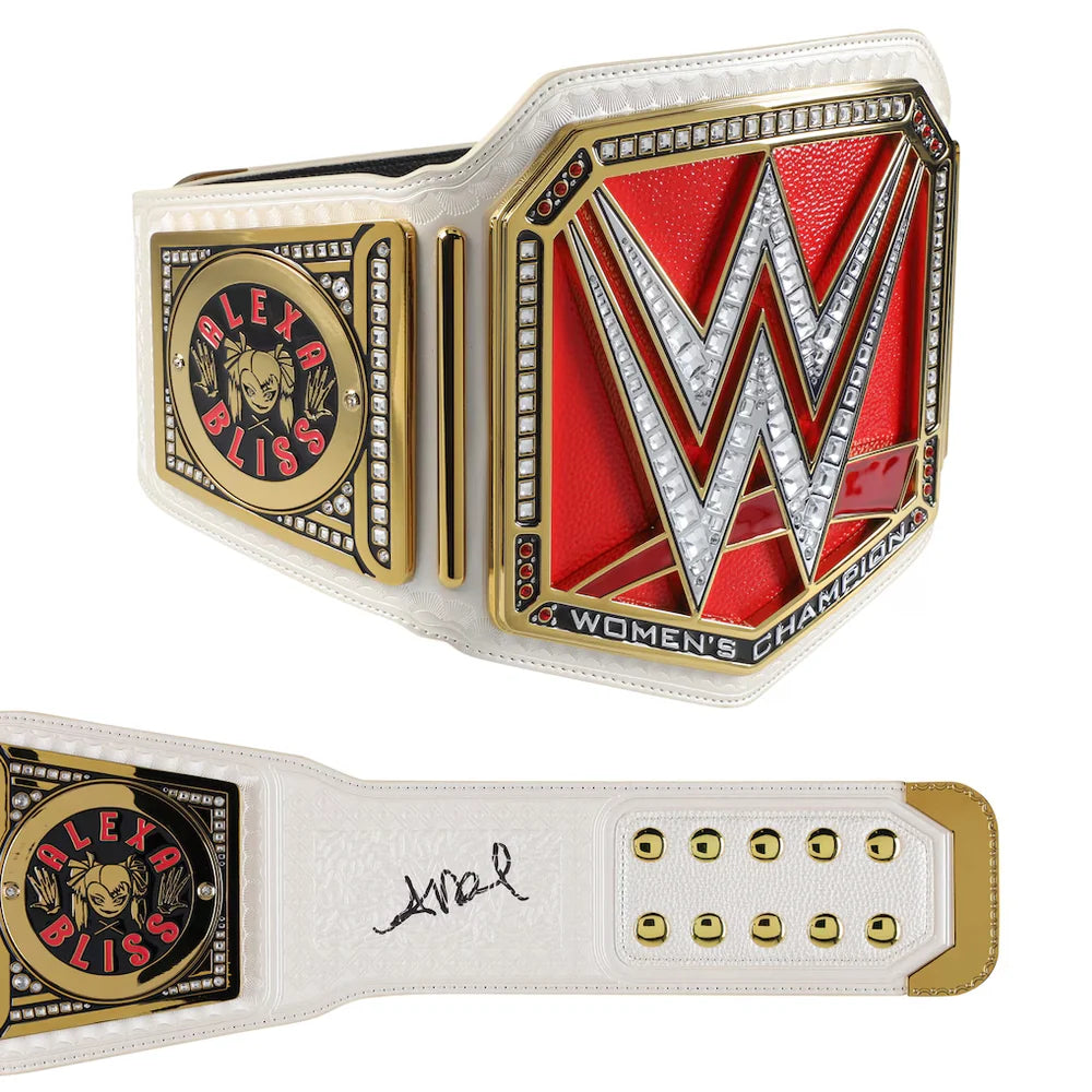WWE championship belt with red and gold design on a white background