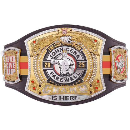 Wrestling championship belt with 'John Cena Farewell' text on a white background