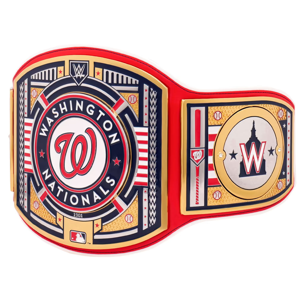 Washington Nationals championship belt with red, blue, and gold colors on a white background
