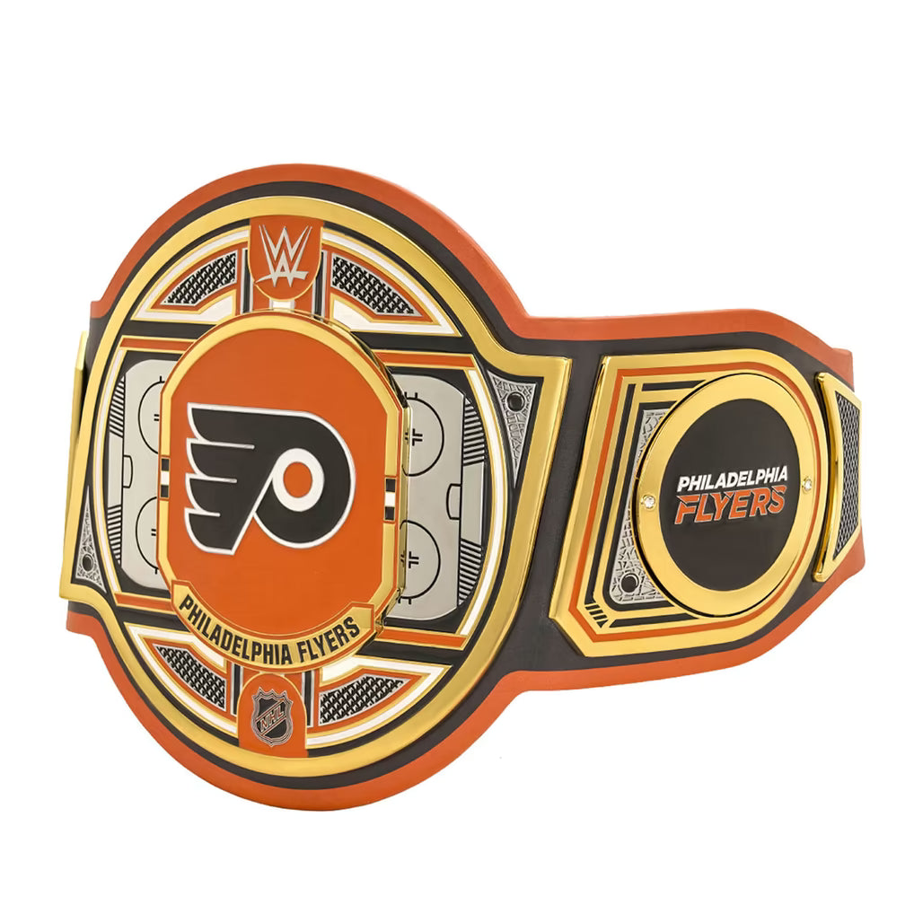 Philadelphia Flyers championship belt with WWE logo on a white background
