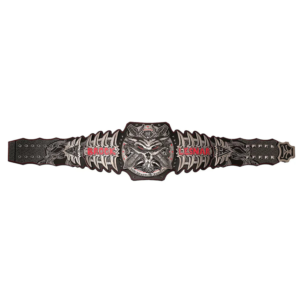 A black and silver metal championship belt with red 'WRESTLE RAW' text on the sides, displayed horizontally against a plain white background.