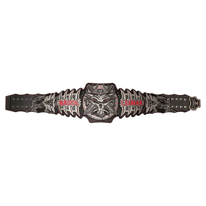 A black and silver metal championship belt with red 'WRESTLE RAW' text on the sides, displayed horizontally against a plain white background.