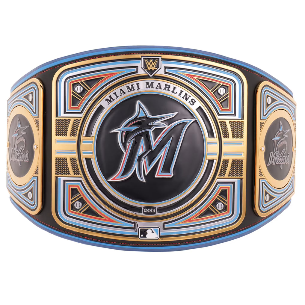Miami Marlins championship belt with team logo on a white background