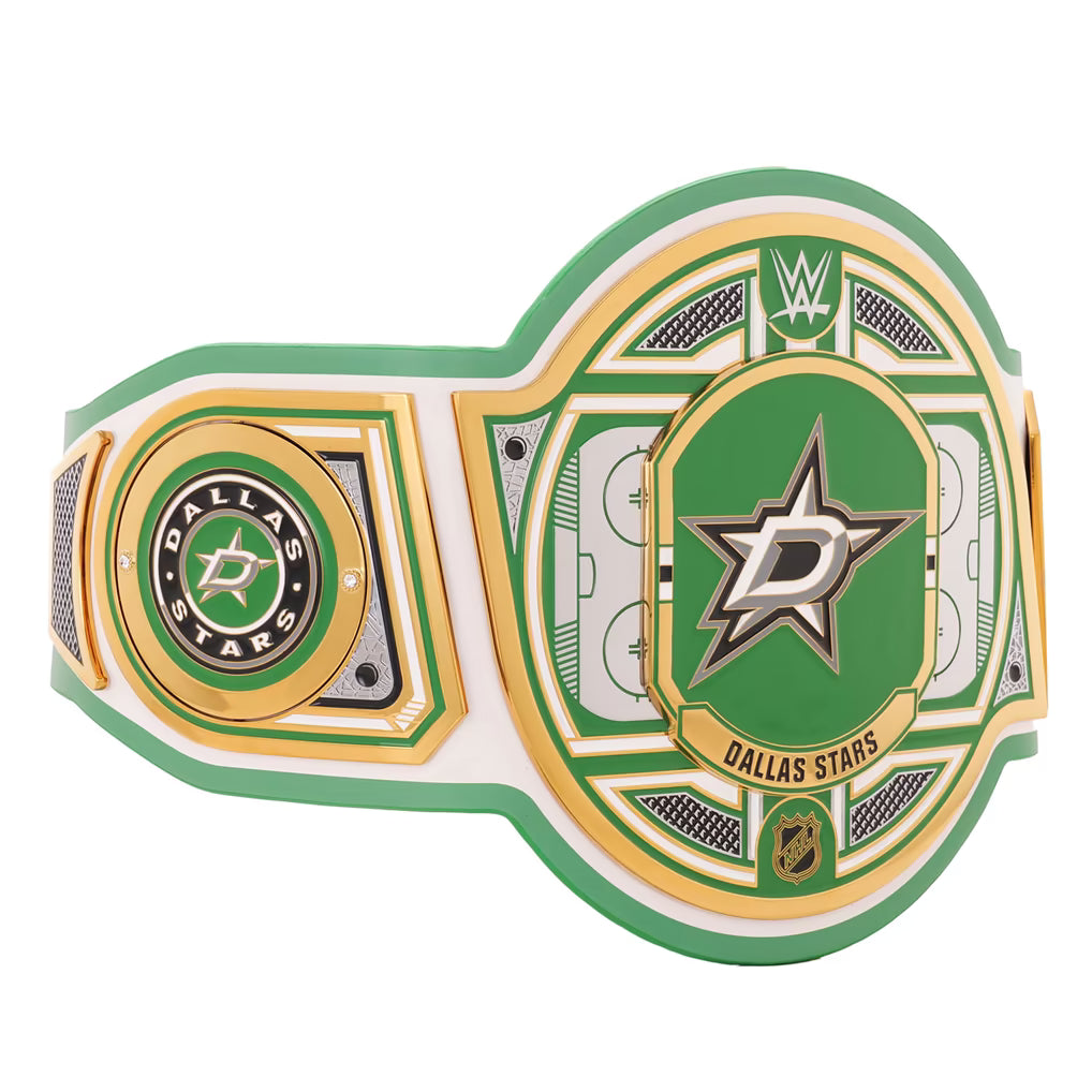 Wrestling championship belt with Dallas Stars logo on a white background