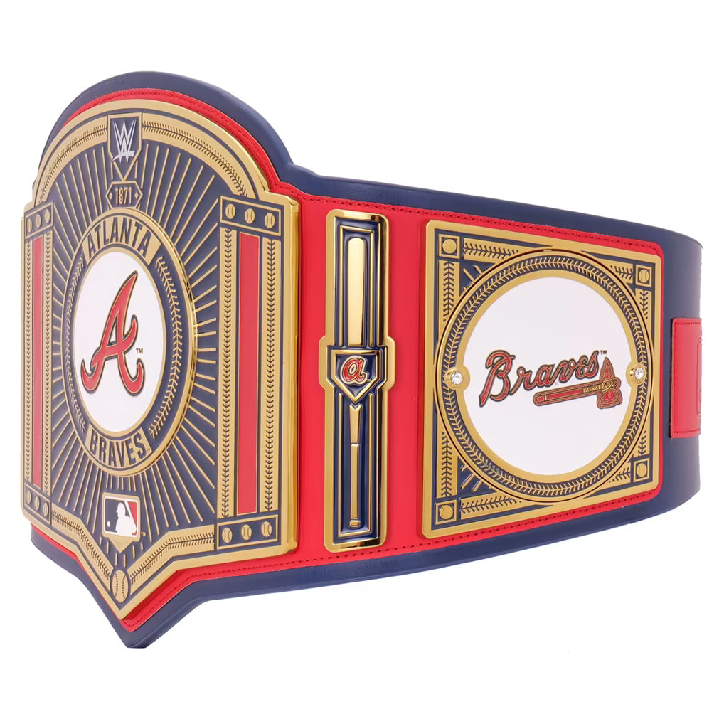 Wrestling championship belt with Atlanta Braves logo on a white background
