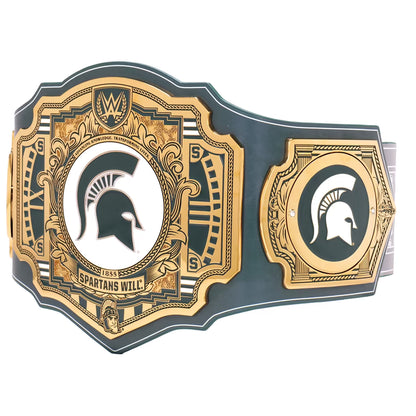 Decorative belt buckle with Spartan helmet design on a white background