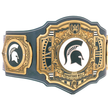 Decorative belt buckle with Spartan helmet design and 'Spartans Will' text on a white background