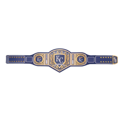 A Kansas City Royals championship belt replica displayed horizontally against a solid white background.