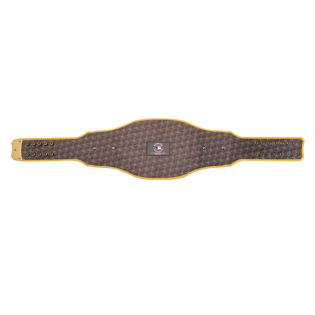 A brown and black checkered championship-style belt with a gold trim and gold buckle, shown flat against a white background.