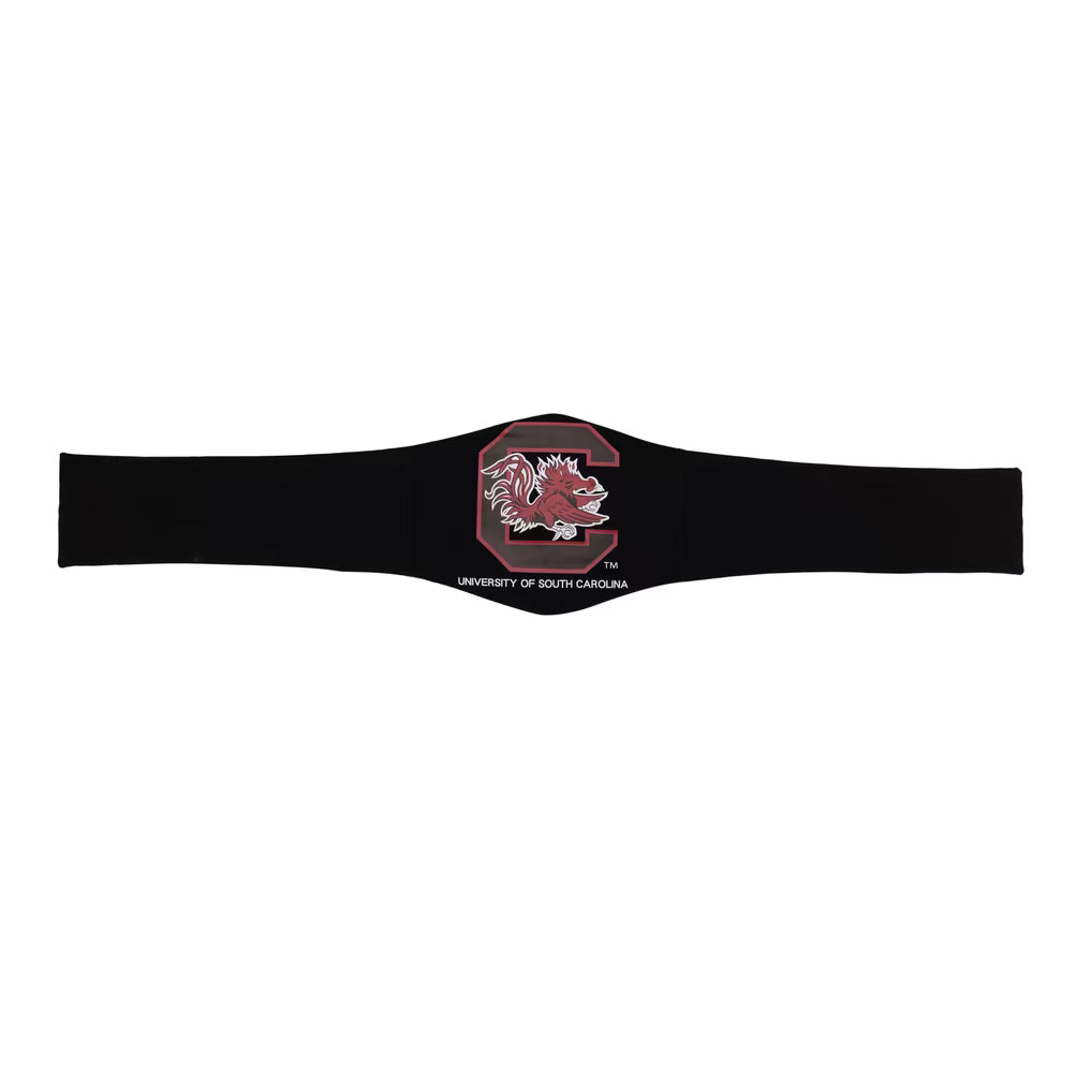 A black athletic waist wrap featuring the University of South Carolina logo and text in the center, displayed flat against a white background.