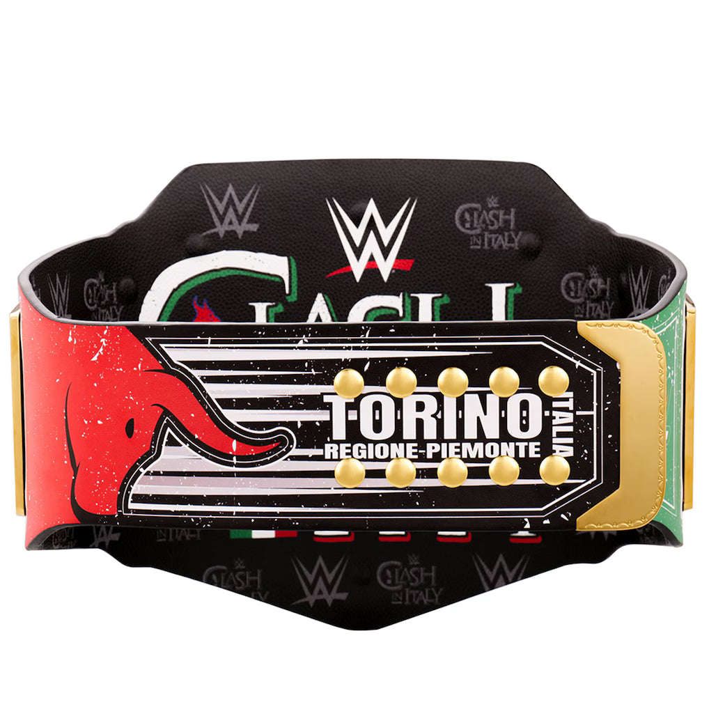 Wrestling championship belt with WWE and Clash Italy branding on a white background