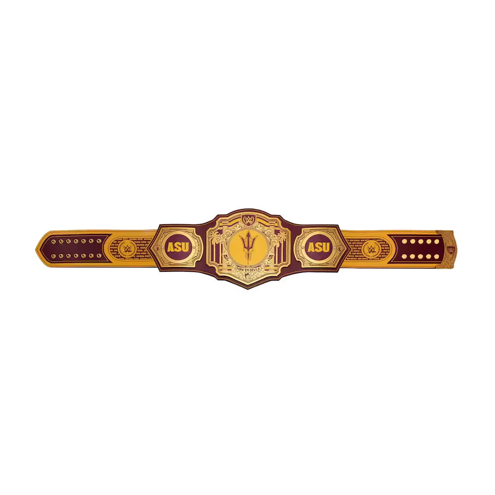 A horizontal championship-style belt plaque with a central ASU emblem and side ASU logos, shown on a plain white background.