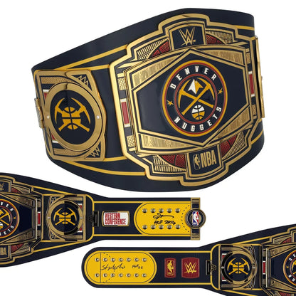 Allen Iverson and Carmelo Anthony Denver Nuggets autographed Fanatics Authentic WWE Replica Title Belt with Hall of Fame inscriptions