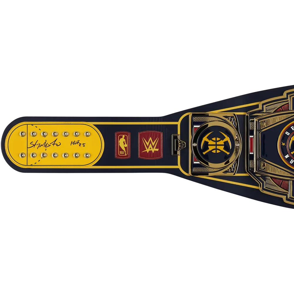 Allen Iverson and Carmelo Anthony Denver Nuggets autographed Fanatics Authentic WWE Replica Title Belt with Hall of Fame inscriptions