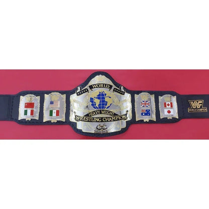 World Heavyweight Wrestling Championship belt on a pink background