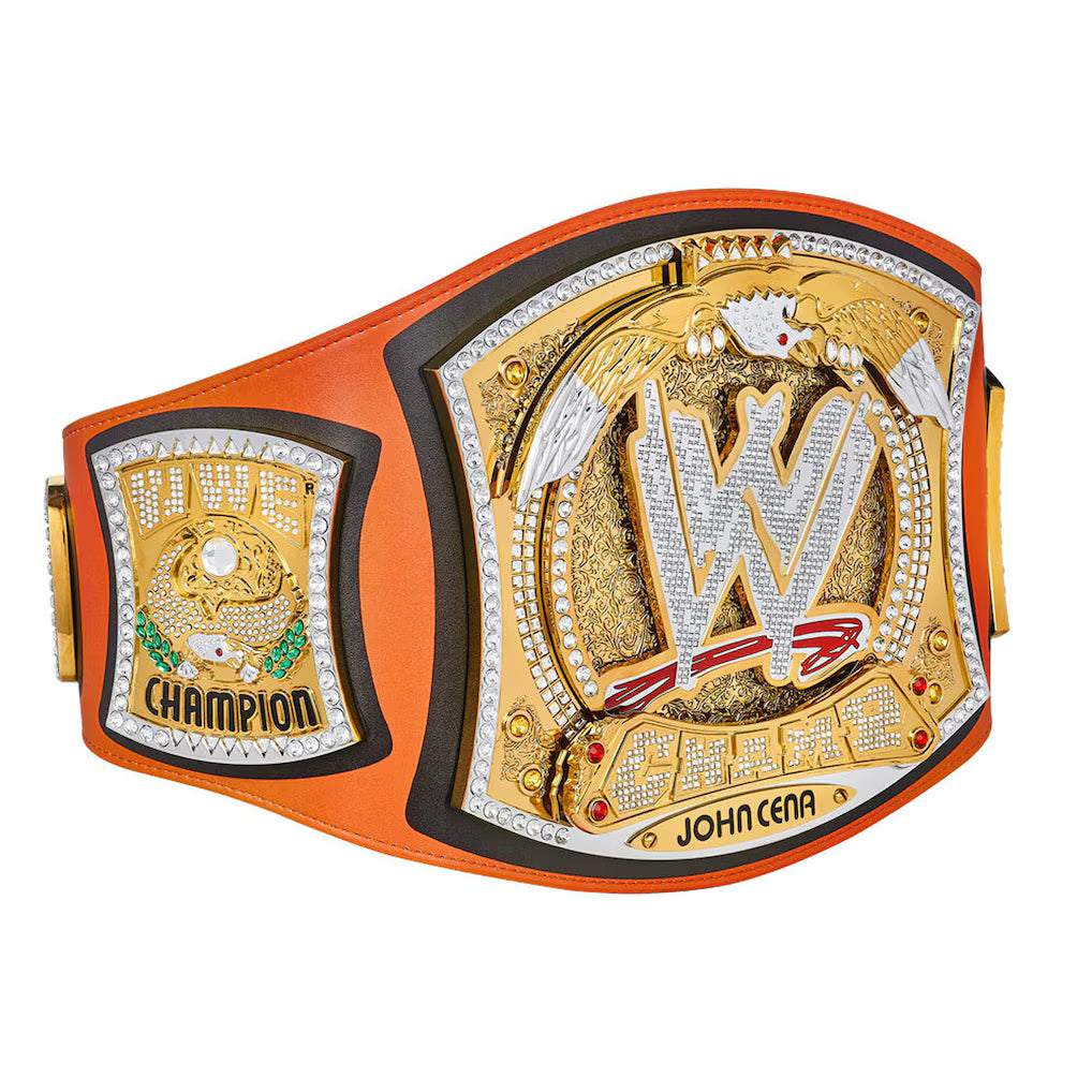 WWE championship belt with gold and orange design on a white background