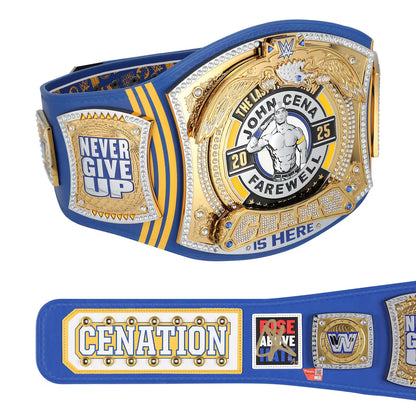 Wrestling championship belt with 'John Cena Farewell' text and logos on a white background