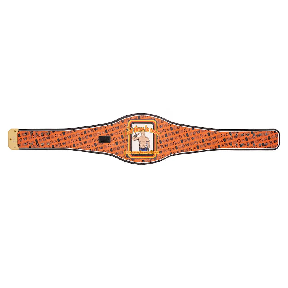 An orange and black patterned championship belt with a gold buckle and a central plaque featuring a horse and the text 'Crazy Horse Championship'.