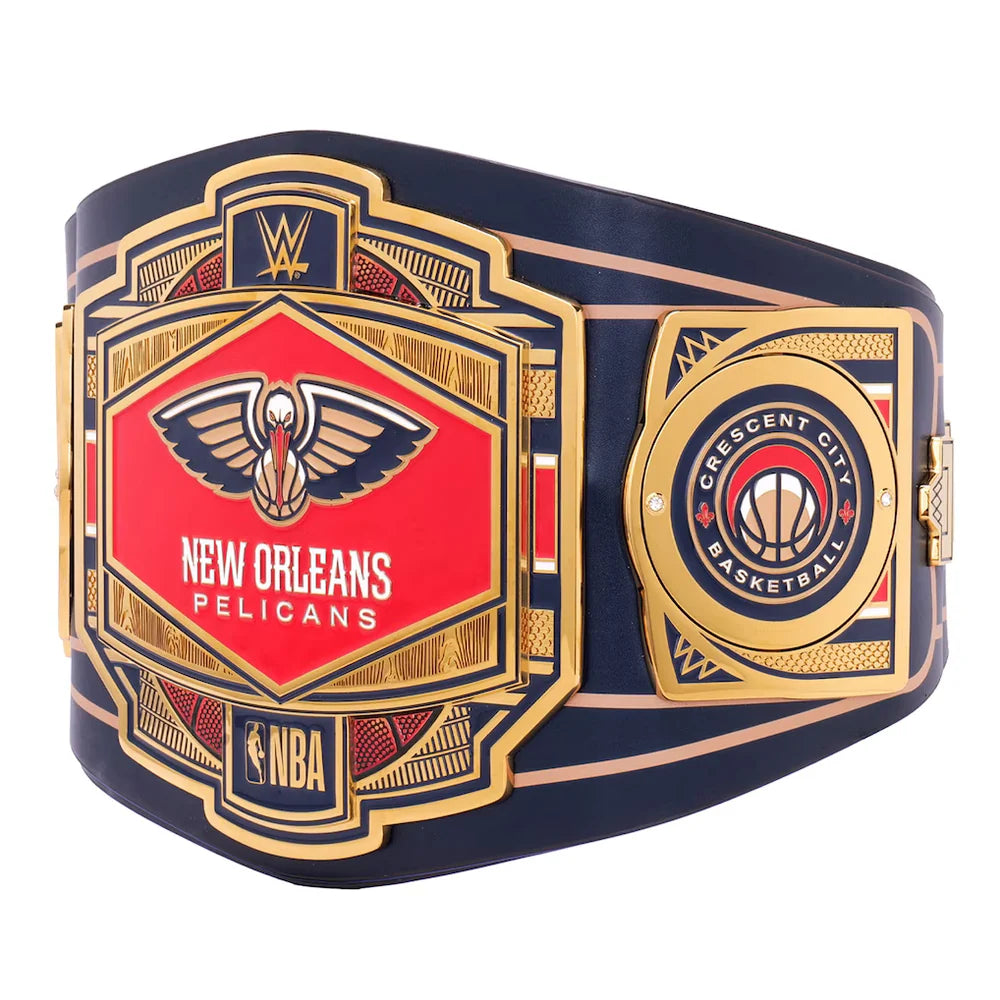 New Orleans Pelicans championship belt with NBA logo on a white background