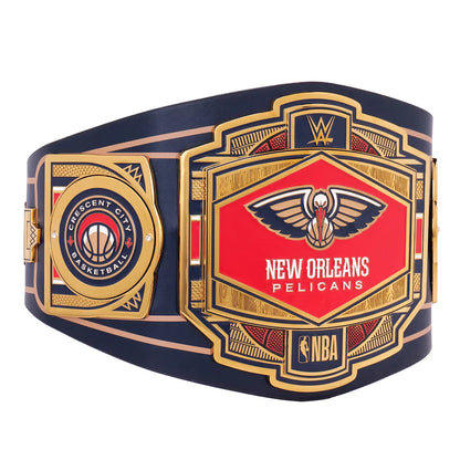 New Orleans Pelicans championship belt with NBA logo on a white background