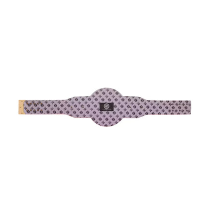 Patterned belt with a brand logo on a white background