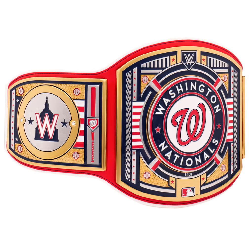 Washington Nationals championship belt with red, blue, and gold colors on a white background