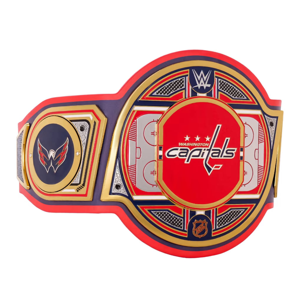 Wrestling championship belt with Washington Capitals logo on a white background
