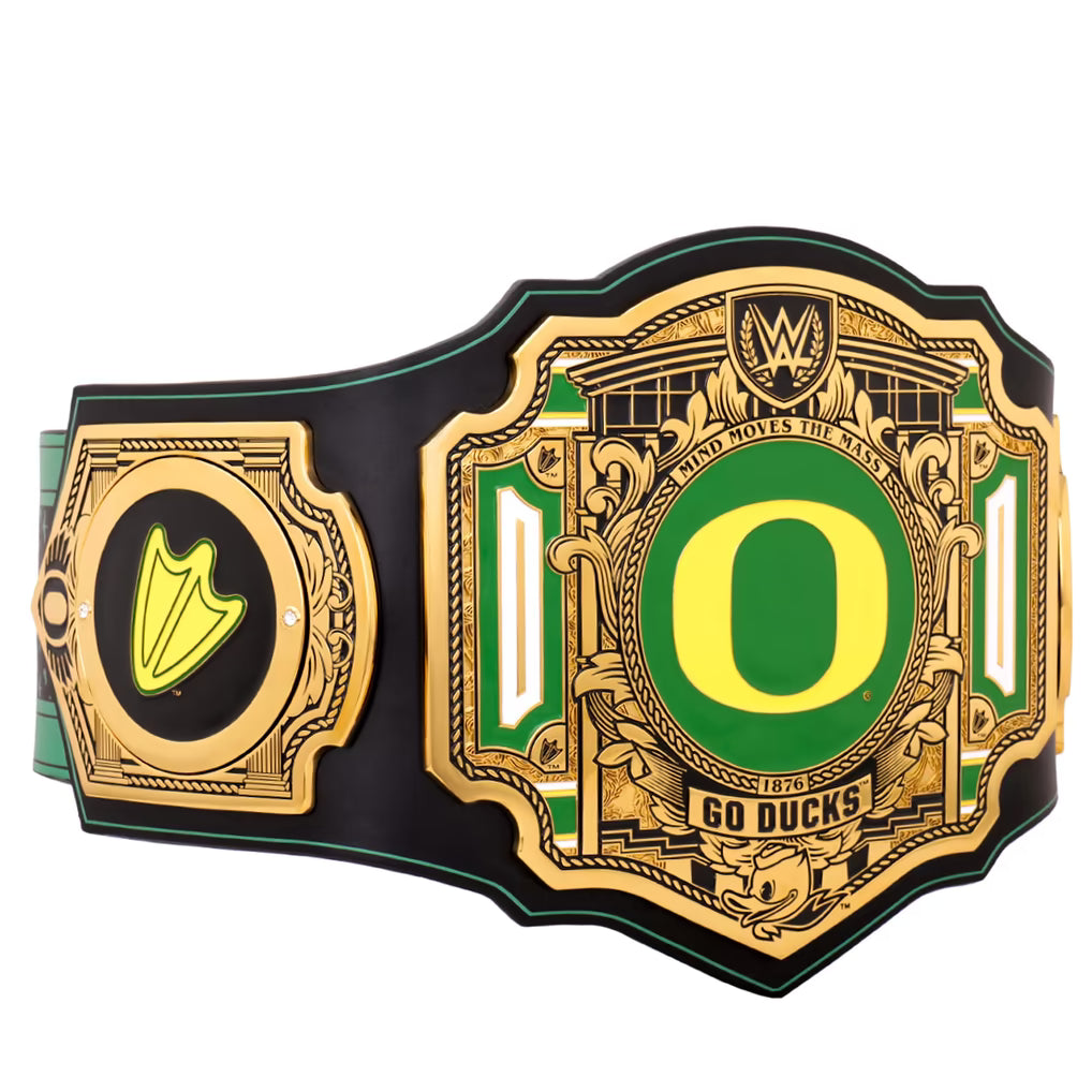 Decorative belt with 'O' and 'GO DUCKS' text on a white background