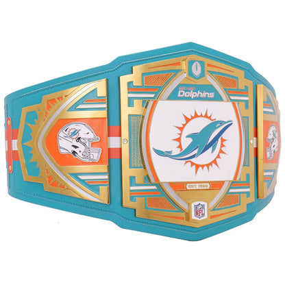 Decorative championship belt with Miami Dolphins logo on a white background
