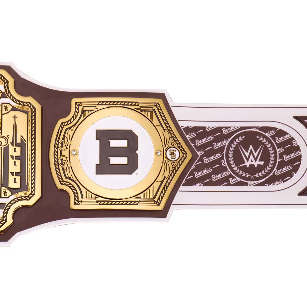 Wrestling championship belt with 'B' logo on a white background