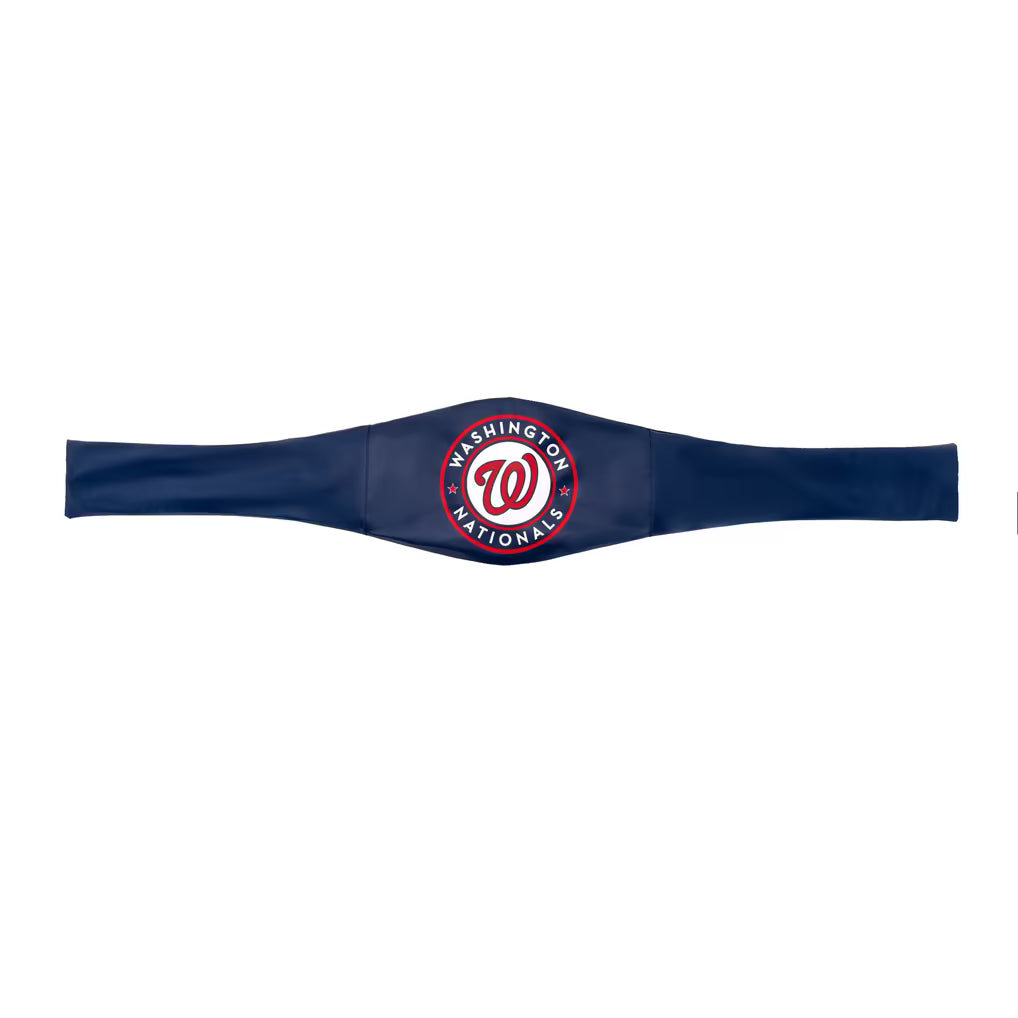 A navy blue Washington Nationals baseball cap band featuring the team's circular logo in red, white, and navy on the front, set against a plain white background.