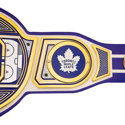 Toronto Maple Leafs championship belt with blue, yellow, and white design on a white background