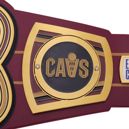 Championship belt with 'CAVS' logo on a white background