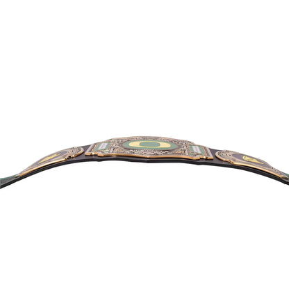 Decorative arch with gold and green accents on a white background