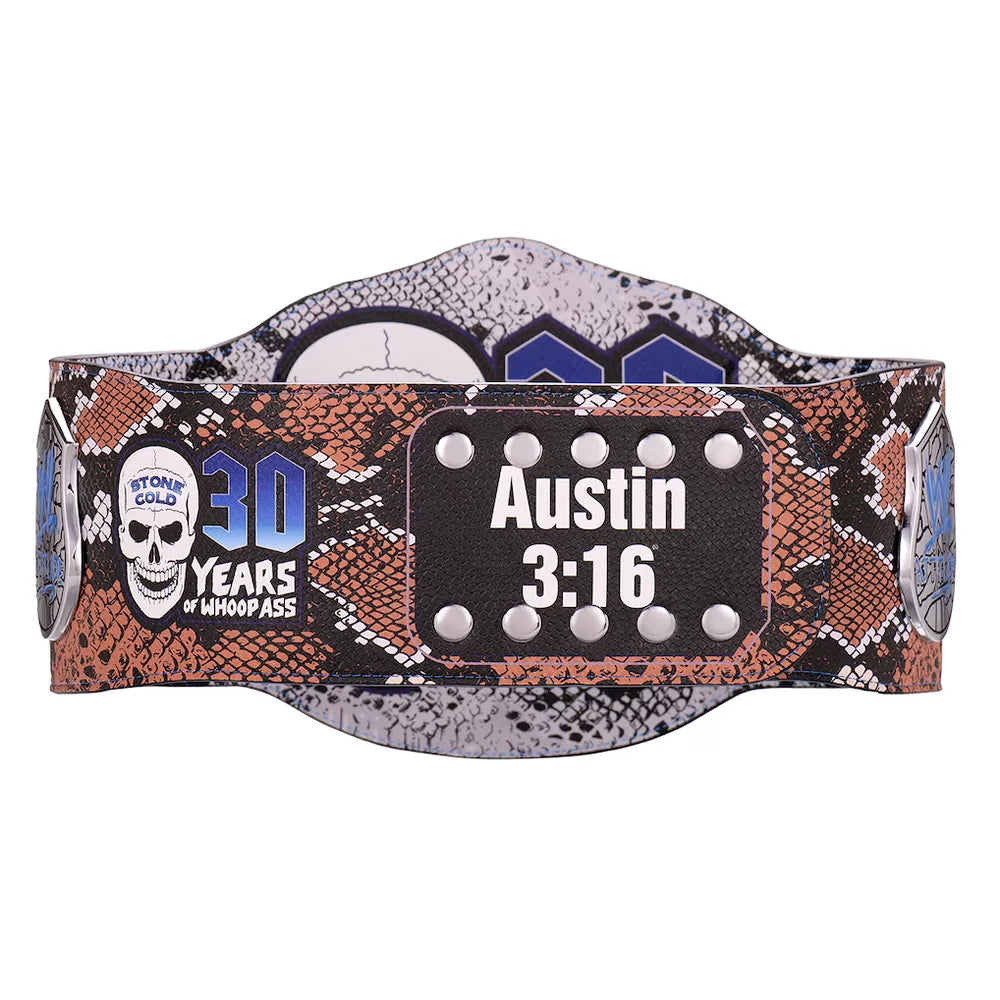 Wristband with '30 Years of Woop Ass' and 'Austin 3:16' text on a white background